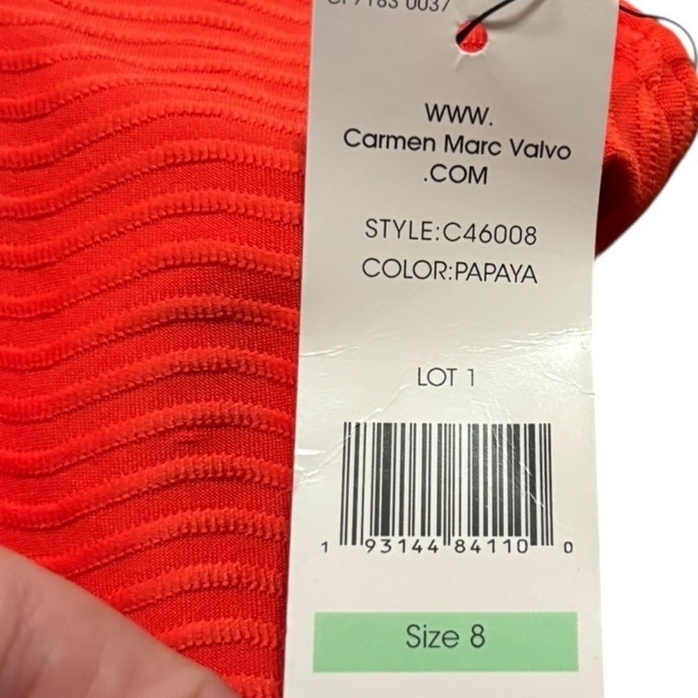 Carmen Marc Valvo One‎ Shoulder Swimsuit Textured Papaya Orange Size 8 NWT - Picture 4 of 9